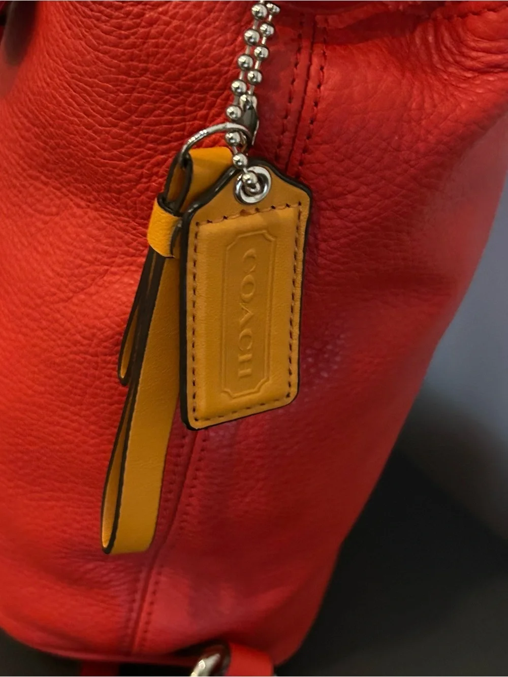Coach Red Pebbled Leather Turnlock Drawstring Backpack Top Handle F24385